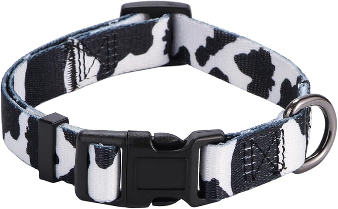 Cow Print Dog Collar Animal Pattern for Dogs White Black, Large
