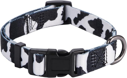 Cow Print Dog Collar Animal Pattern for Dogs White Black, Large