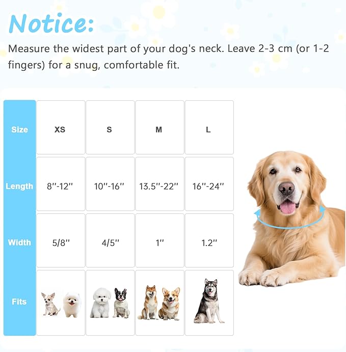 Dog Collar for Small Medium Large Dogs, Spring Blue Dog Collars with White Flowers, Adjustable Cotton Dog Collars, Cute Girl or Boy Dog Collar Ideal for Gifts,Pet Accessory,S