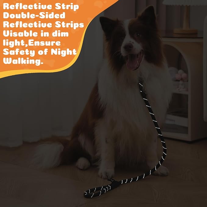 Reflective Slip Leads for Dogs,6FT x 1/2" Dog Leash Heavy Duty Strong Rope Lead for Large, Medium Dogs, No Pull Pet Training Leash(Black, Large(1/2in-4ft))