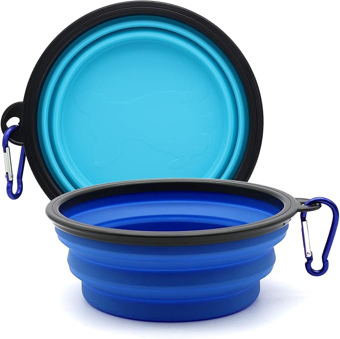 2-Pack Small Dog Travel Bowl, Collapsible Bowls for Dogs, Foldable Cat Water Bowl, Portable Pet Feeding Watering Traveling Dish (Light Blue & Dark Blue)