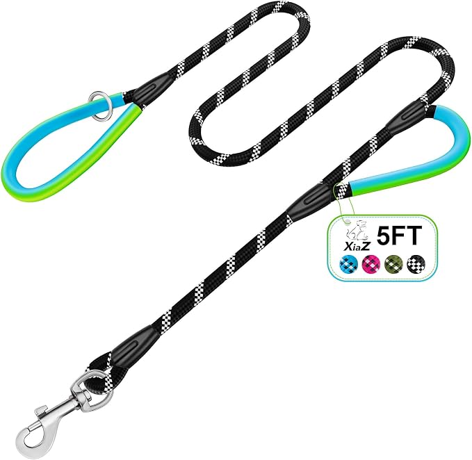 Dog Leash Heavy Duty 4/5/6ft XiaZ 2 Handles Dog Leashes for Medium Large Dogs 1/2 Inch 1000lb Strength Reflective PVC Waterproof-Handles Metal Hook Dual-Handle Rope Leash Nighttime Safety
