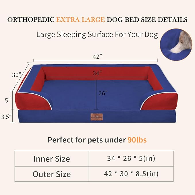 Comfort Expression Orthopedic Dog Bed for Extra Large Dogs 42x30 Inch, Waterproof Egg Crate Foam XL Pet Bed with Bolsters, Dog Couch with Washable Cover & Non-Slip Bottom, American Flag 4