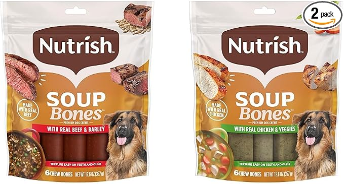 Nutrish Soup Bones Premium Dog Chews with Real Beef and Barley, 6 Chews (Rachael Ray) Soup Bones Premium Dog Chews with Real Chicken and Veggies, 6 Chews (Rachael Ray)