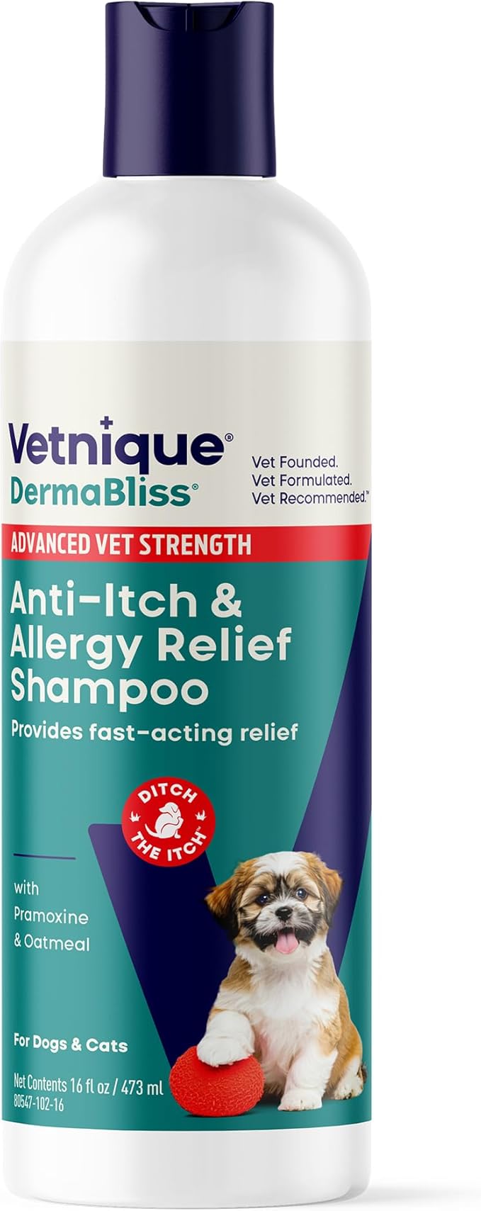 Vetnique Dermabliss Anti Itch Shampoo for Dogs & Cats, Max Strength Pramoxine Dog Shampoo Itchy Skin Relief, Allergy Relief, Cat Shampoo, Puppy Shampoo, Soap Free Oatmeal Dog Wash