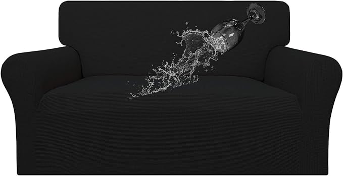 Easy-Going 100% Waterproof Loveseat Couch Cover, Dual Waterproof Sofa Cover, Stretch Jacquard Sofa Slipcover, Leakproof Furniture Protector for Kids, Pets, Dog and Cat (Loveseat, Black)