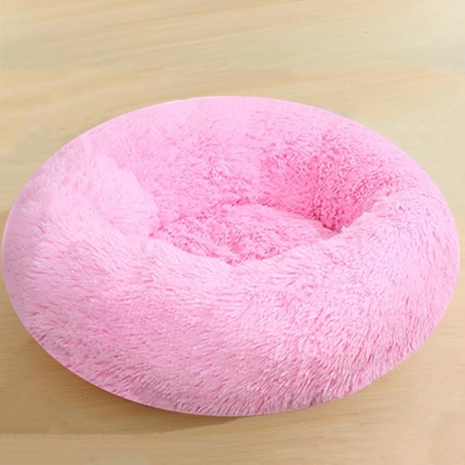 Large Calming Dog Bed, 43 Inch Calming Donut Beds Anti-Anxiety Cuddler Cat Bed with Slip-Resistant Bottom, Washable Round Cozy Soft Pet Beds for Small Medium Dogs and Cats, Bright Pink