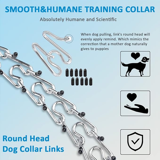Dog Collar with Quick Release Buckle for Small Medium Large Dogs | Prong Pinch Collars, Training, No Pull, Adjustable Size, QuickRelease, with 2 Extra Links and 20 Rubber cap