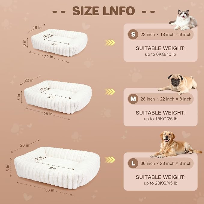 Dog Bed for Small Medium Size Dog, Washable Fluffy Rabbit Fur Pet Bed for Puppy and Kitten, Orthopedic Dog Cat Beds with Removable Cover & Anti-Slip Bottom Medium Dog Bed self Warming