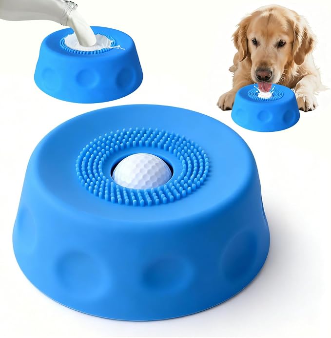 Premium Dog Lick Bowl, Dog Lick Bowl with Ball, Food-Grade Silicone Lid & Surlyn Ball, Anti-Spill Suction Base, Dog Slow Feeder, Lick Ball for Dogs