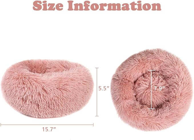 otoez Kitten Puppy Bed Extra Small XS Round Dog Cat Beds Anti Anxiety Plush Pet Calming Donut Bed with Non-Slip Waterproof Bottom, Washable (15.7", Pink)