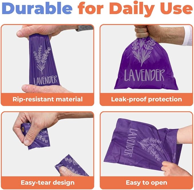 Best Pet Supplies Dog Poop Bags for Waste Refuse Cleanup, Doggy Roll Replacements for Outdoor Puppy Walking and Travel, Leak Proof and Tear Resistant, Thick Plastic - Purple (Scented), 240 Bags