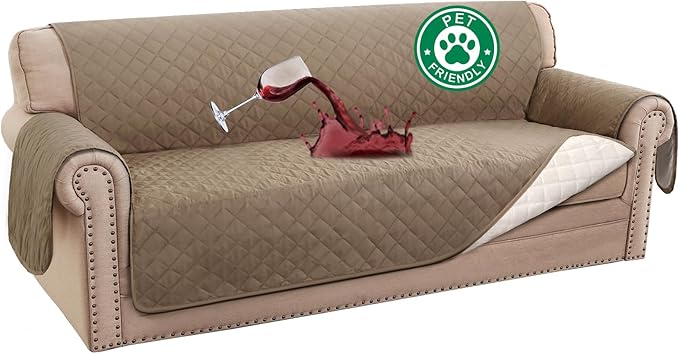 Turquoize 100% Waterproof Sofa Covers Couch Cover Sofa Cover for Dogs Couch Protector Triple Non-Slip Sofa Slipcover for 3 Cushion Couch Furniture Protector for Pets, Kids,Dog (Sofa 70", Taupe)