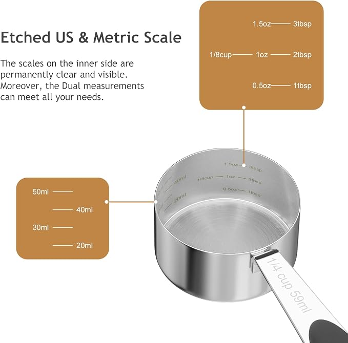 LEIFENY 1PCS 1/4CUP(59ml) Dog Cat Food Scoop, Stainless Steel Measuring Cup, Metal Pet Scooper with Inner Precision Scale Measurement