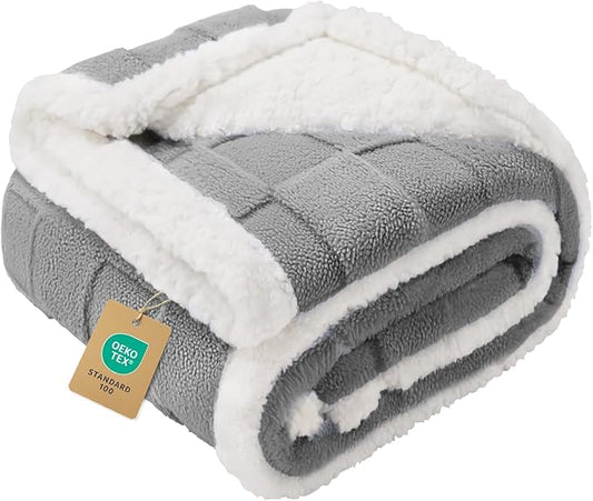 Luciphia Waterproof Dog Blanket, Leakproof Small Pet Blanket for Couch Sofa Bed Furniture Cover Protector, Washable Soft Sherpa Fleece with 3D Jacquard, Cozy Calming Reversible, Gray White, 40"x28"