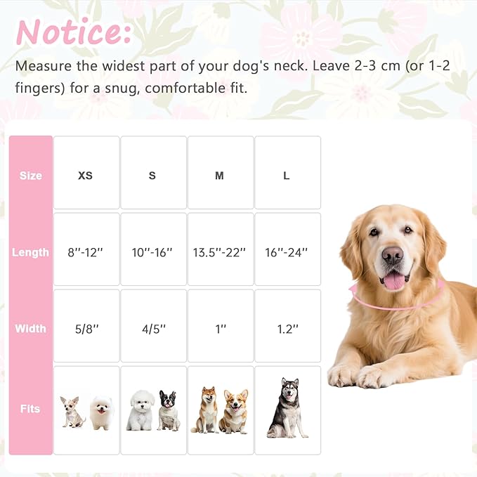 Dog Collar for Small Medium Large Dogs, Spring Blue Dog Collars with Pink & White Flowers, Adjustable Cotton Dog Collars, Cute Girl or Boy Dog Collar Ideal for Gifts,Pet Accessory,M