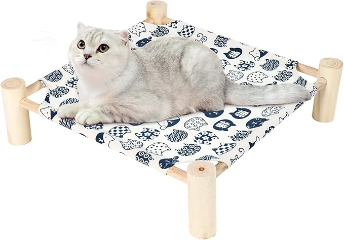 Patas Lague Cat and Dog Hammock Bed for Small Dogs, Brethable Wooden Pet Rabbit Elevated Cooling Outdoor Bed Cots Furniture for All Seasons White Cat