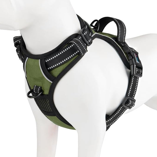 PHOEPET No Pull Dog Harness with Handle Reflective Padded Vest for Small Medium Large Dogs, Adjustable Puppy Harnesses with Front & Back Clip Easy Walking (M, Misty Green)