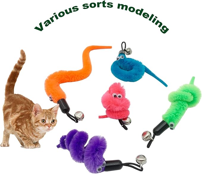 CATENESS Cat Worm Toy Refills, 20 Pieces Cat Wand Attachments Worms Toy for Indoor Cats (A)