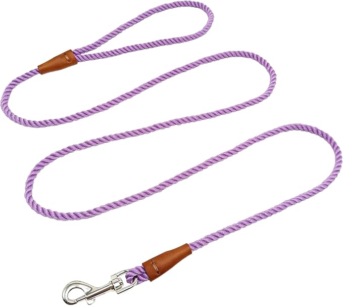 5FT Puppy Leash for Small Dogs - 1/5" Cotton Dog Leash Lightweight & Soft Braided Rope for Tiny Breeds/Cats Daily Walks Training, Purple