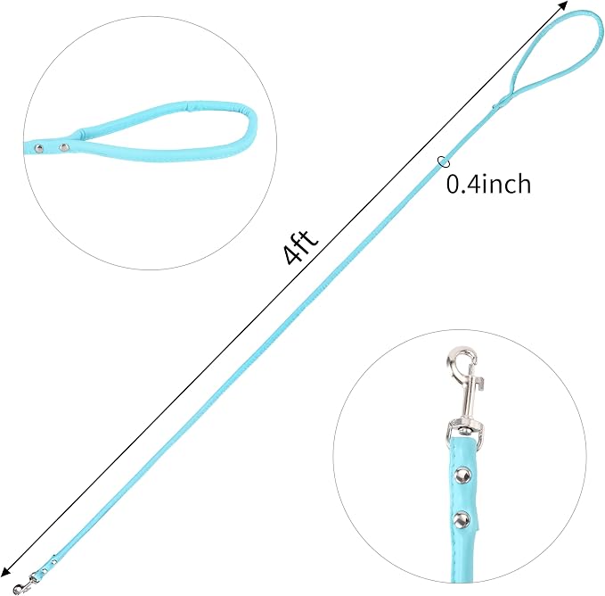 Light Blue Soft Leather Dog Leash for Small,Medium Dog Walking, Comfortable Leather Handle, 4 ft Light Blue