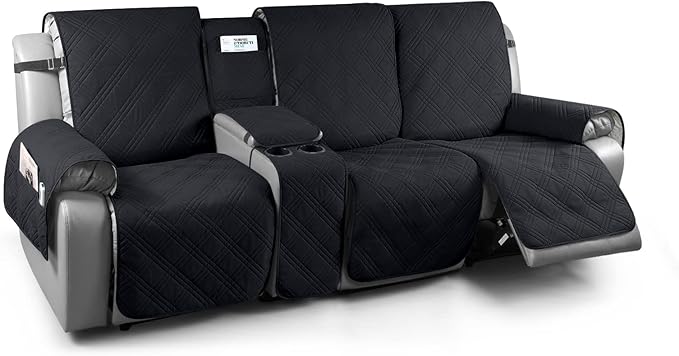 TAOCOCO 100% Waterproof Recliner Couch Covers for 3 Cushion Couch with Console, Recliner Sofa Cover for 3 Seat Sofa, Split Reclining Sofa Cover Furniture Pets Kids Protector (3 Seater, Black)