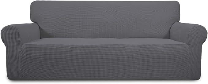 Easy-Going Stretch Oversized Sofa Slipcover 1-Piece Sofa Cover Furniture Protector Couch Soft with Elastic Bottom for Kids, Polyester Spandex Jacquard Fabric Small Checks Gray