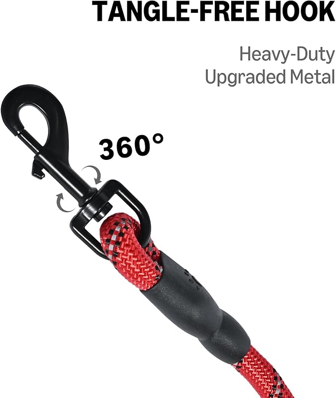 Amazon Basics Round Dog Leash, Heavy Duty, Durable Rope for Small, Medium, and Large Dogs, Lightweight Design for Walking, Training, and Outdoor Activities, Red, 4 Ft