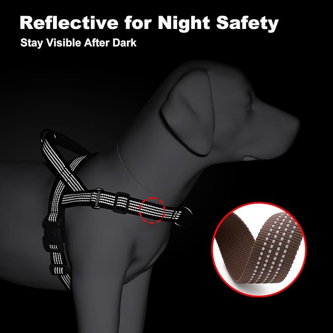 No Pull Dog Harness with Handle, Adjustable Mesh Padded Reflective Walking Harness with Front Clip for Small Medium Large Dogs – Quick Fit No Escape for Training and Hiking (Chocolate, L)