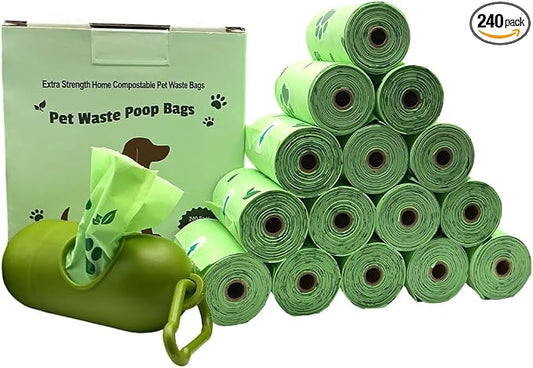 18 Microns Extra Thick premium Home Compostable Dog Poop Bags - Heavy Duty - Leak-Proof Pet Waste Bags with Easy-Tear Perforation - Eco-Friendly & Puncture Resistant