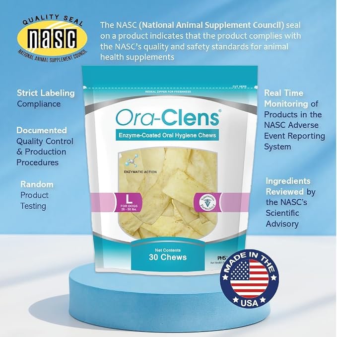 Oral Hygiene Chews for Large Dogs – Enzymatic Dental Treats for Daily Oral Care, Helps Clean Teeth & Freshen Breath, Supports Plaque & Tartar Control – 30 Chews (3 Pack)