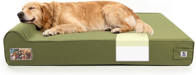 Sytopia 7" Thick Orthopedic Dog Beds for Extra Large Dogs, 35D Memory Foam Durable Canvas Pet Bed with Chew Proof Fabric Cover, Up to 150 Pounds, Waterproof Liner & Washable Cover Design, Green