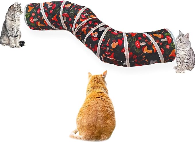Cat Tunnel Tube Toys，Tunnels for Indoor Cats, Collapsible Interactive Toy with Balls for Rabbits, Kittens, Ferrets, Puppy (S - 2 Way Mushroom)