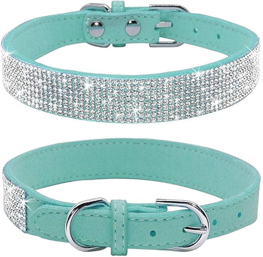 Rhinestone Dog Collar, Cute Dazzling Sparkling Soft Suede Leather Dog Cat Rhinestone Collar Crystal Diamond Pet Dog Puppy Collar(Blue,XS)