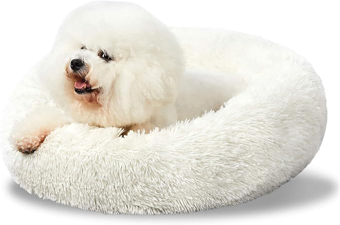 Washable Dog Round Bed - Medium Donut Dog Bed, Comfy Calming Cuddler