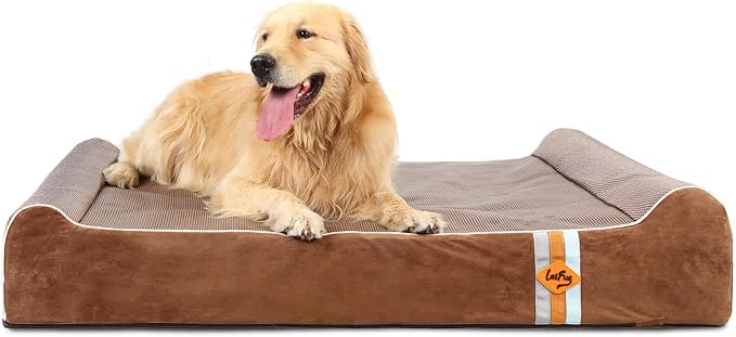 Laifug Orthopedic Dog Beds for Large Dogs,7" Memory Foam Dog Beds,Durable Water Proof Liner Removable and Washable, Nonskid Bottom, Brown 50"x36"x7"