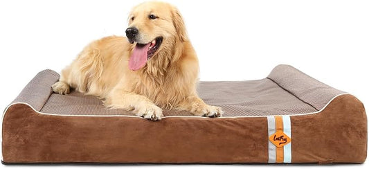 Laifug Orthopedic Dog Beds for Large Dogs,7" Memory Foam Dog Beds,Durable Water Proof Liner Removable and Washable, Nonskid Bottom, Brown 50"x36"x7"