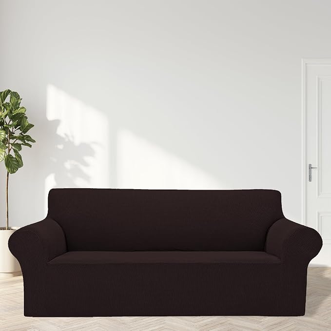Cupuamon 2026 New Stretch Oversized Sofa Slipcovers Couch Sofa Cover for 4 Seater Furniture Protector Covers with Elastic Bottom Jacquard Fabric Small Checks for Pets, Kids - Chocolate