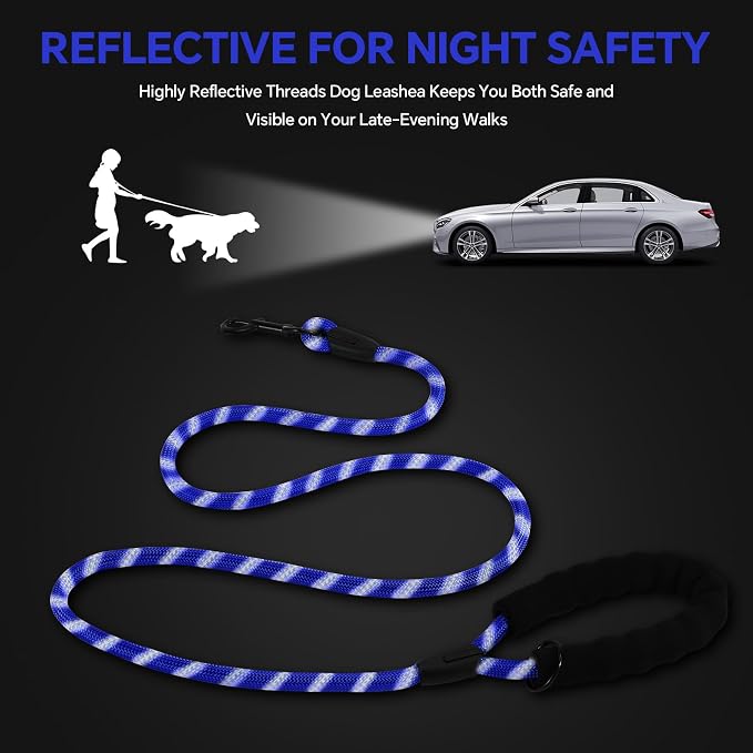 Heavy Duty Dog Leash - 4.9 FT for Large and Small Dogs - Strong Nylon, Comfortable Handle, Reflective Stitching - Ideal for Walking, Training, and Outdoor Activities, NavyBlue