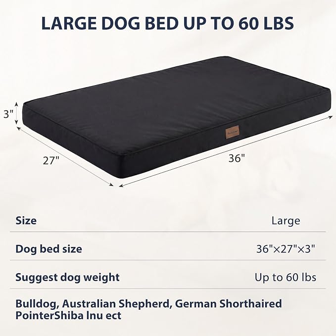 BFPETHOME Outdoor Dog Beds for Large Dogs, Waterproof Dog Bed for Medium, Large, Extra Large Dogs, Orthopedic Pet Bed with Removable Washable Cover, Egg Crate Foam Pet Bed Mat. (36 x 27in, Black)