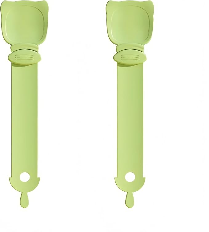 Multifunctional Cat Strip Squeeze Spoon - Cute Cat Head Feeder, 3 Color Strip, Wet Food Dispenser & Treat Spoon (Pet Supplies) (Green-2PCS)