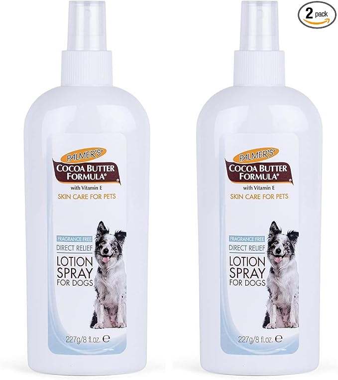 Palmer's for Pets Cocoa Butter Formula Dry Skin Relief Spray for Dogs, Direct Spray-On Lotion with Vitamin E to Soothe Dry and Itchy Skin, No-Mess Application, 8 Fl Oz (Pack of 2)