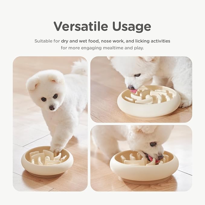Slow Feeder Dog Bowls Made of Premium Food-Grade Silicone, Anti-Choking & Slow Eating for Improved Digestion, Non-Slip, Soft & Durable, Quiet Dog Bowl, Cute, Dishwasher Safe (Ivory, Standard)
