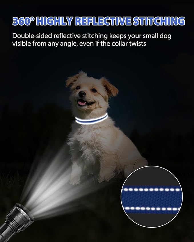 Joytale Small Dog Collar, Durable Double-Sided Reflective Nylon Collar for Night Safety, Adjustable Quick-Release for Active Breeds, Navy Blue, S (3/4" Width)