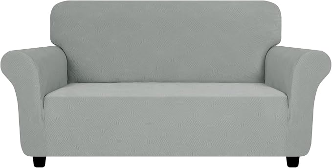 ZNSAYOTX Super Stretch Loveseat Covers (57"-70"), New Striped Love Seat Slipcover, Dogs Pet Friendly Anti-Slip Couch Protector Spandex Durable 2 Seater Fabric Sofa Cover(Light Grey, Loveseat)