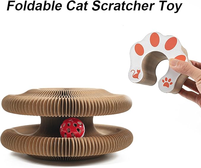 Kitty Curlz Cat Toy, Magic Organ Cat Interactive Scratcher Cardboard with Bell Ball, Foldable & Changeable Accordion Shape Exercise Anxiety Relief Toy for Indoor Cats(2PCS)
