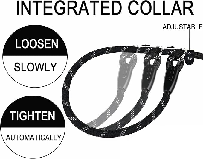 Dog Leash, 6 FT Heavy Duty Dog Leashes, Durable Premium Quality Strong Rope Slip Leash with Comfortable Padded Handle and Highly Reflective Threads for Small Medium and Large Dogs. (Black)