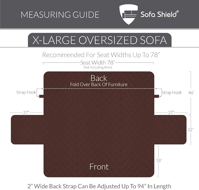Sofa Shield® Couch Slip Covers for Dogs, Reversible Furniture Protector with Strap, Stain and Tear Resistant Cushion Cover, 78 inch Seat, Machine Washable Slipcover Pets, Cats, Chevron Gray