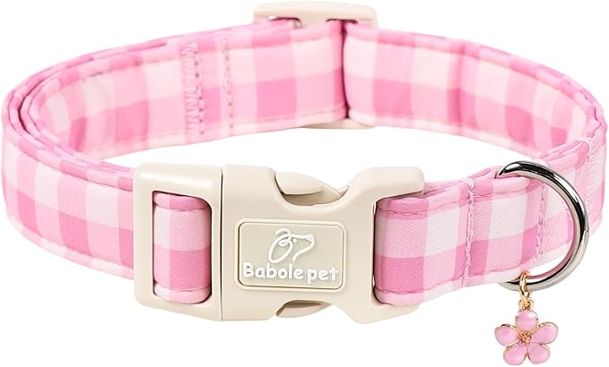 Girl Dog Collar Pink Gingham Dog Collars for Giant Large Dogs - Lightweight Adjustable Spring/Summer Plaid Male Female Dogs Everyday Collar with Safety Buckle XL