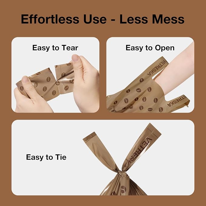 VETRESKA Dog Poop Bags with Handles 240 Count, Coffee Scented Waste Bags, Leak-Proof Thick Dog Bags for Poop, Easy-Tie Large Poop Bags, 16 Refill Rolls for Dog Walking Cat Litter